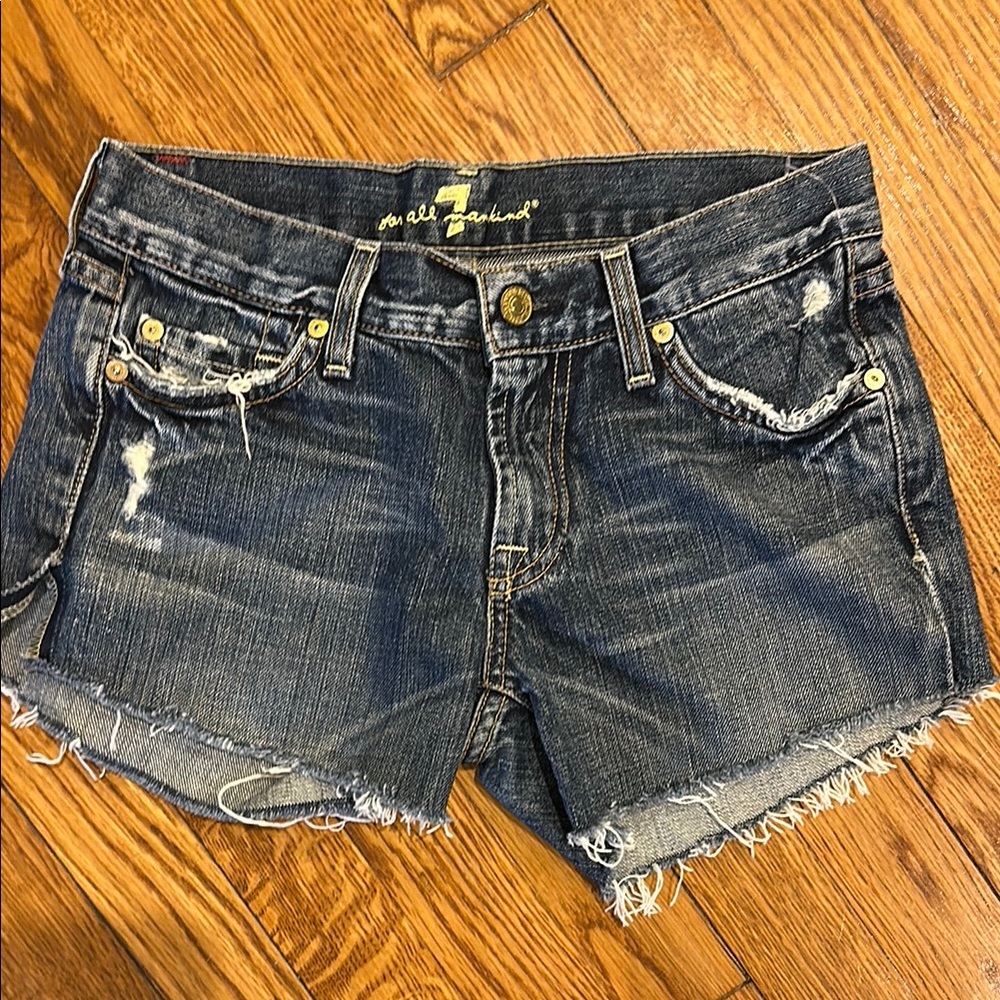 7 For All Mankind Women's Blue Denim Shorts